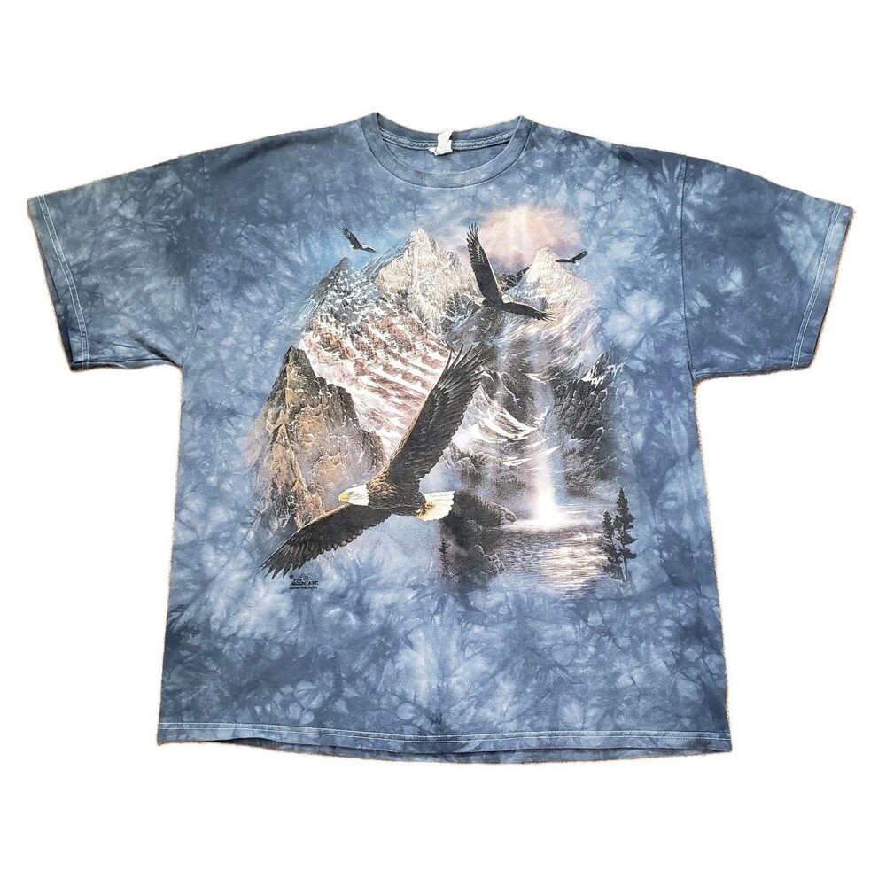 Vintage Y2K The Mountain American Eagle Size XL Mens Blue Tie Dye T-Shirt